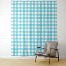 Turquoise Blue & White Gingham Check Tapestry Wandkleed