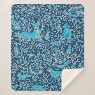 Turquoise & Blue Woodland Animal Taptern Sherpa Deken