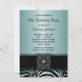 Turquoise Blue Zebra Anniversaire Fête Invitation (Dos)