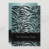Turquoise Blue Zebra Anniversaire Fête Invitation (Devant / Derrière)