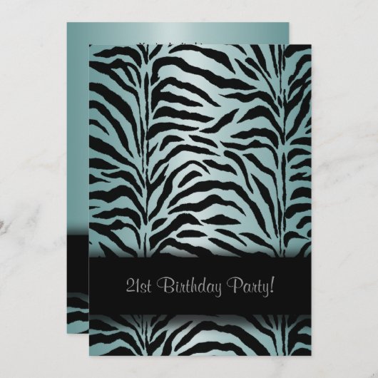 Turquoise Blue Zebra Anniversaire Fête Invitation (Devant / Derrière)