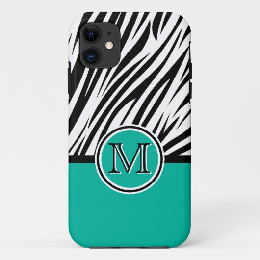 Turquoise Blue Zebra Monogram Patroon Case-Mate iPhone Case (Achterkant)