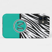 Turquoise Blue Zebra Monogram Patroon Case-Mate iPhone Case (Achterkant (horizontaal))