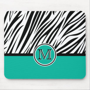 Turquoise Blue Zebra Monogram Patroon Muismat