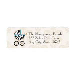 Turquoise Blue Zebra Print Baby Carriage Return Etiket