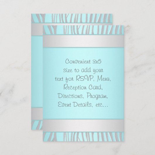 Turquoise Blue Zebra RSVP Tout usage (Devant / Derrière)