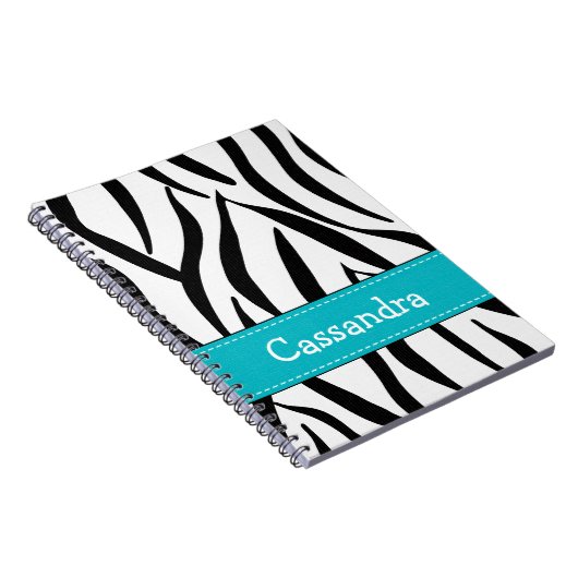Turquoise Blue Zebra Skin Print Notebook Journal Notitieboek (Rechterzijde)