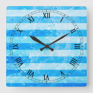Turquoise Blue Zee Stripes Vierkante Klok