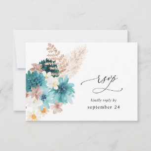 Turquoise & Blush Pink w Meal RSVP 2 Kaartje