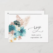 Turquoise & Blush Rose w Repas RSVP 2 (Devant / Derrière)