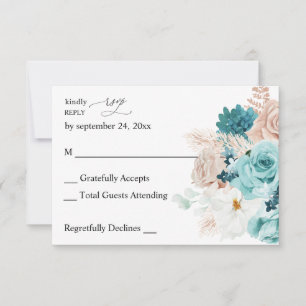 Turquoise & Blush Roze no Meal RSVP Kaartje