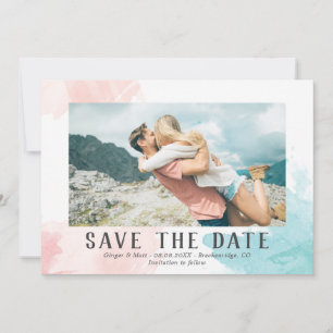 Turquoise & Blush Waterverf - Foto sparen de Datum Save The Date