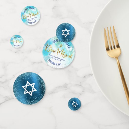 Turquoise B'nai Mitzvah Gold Script-Waterverf Confetti (Groep)