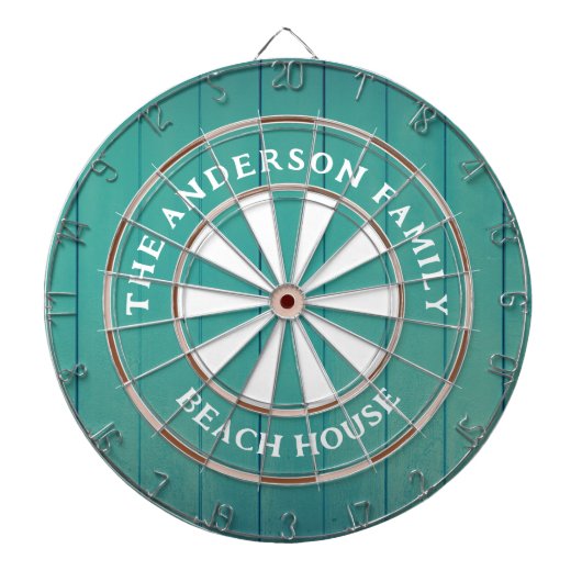 Turquoise Boards Beach House Familienaam Dartbord (Voorkant)