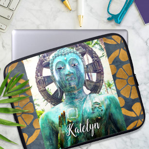 Turquoise Boeddha beeld Goud Mozaïek Aangepaste Na Laptop Sleeve