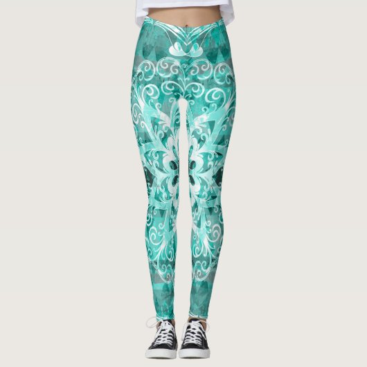Turquoise Bohemian Mandala Lace Leggings (Voorkant)