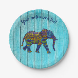 Turquoise Bohemian Mosaic Elephant Paper Borden Papieren Bordje