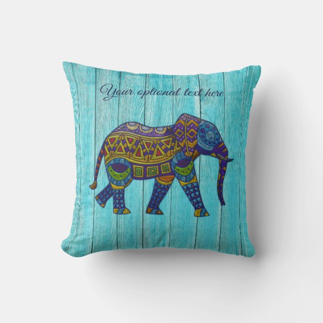 Turquoise Bohemian Mosaic Elephant Pillow Kussen (Voorkant)