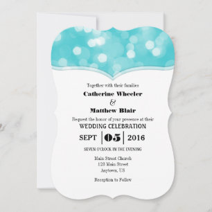 Turquoise Bokeh Glitter Lights Wedding Invites Kaart