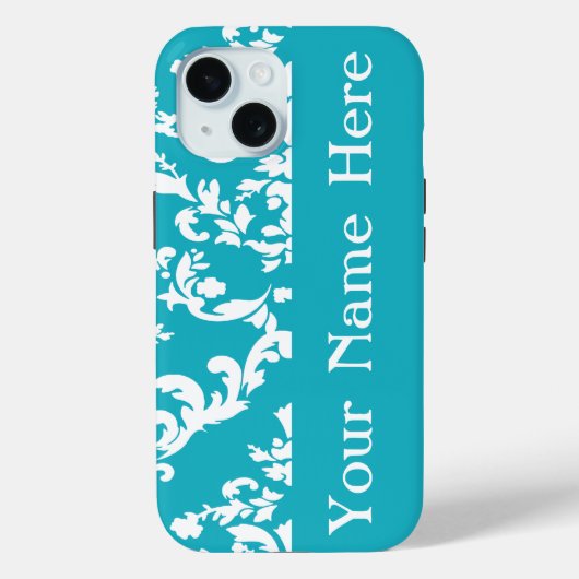 Turquoise Bold Damask w/ name @ Emporiomoffa Case-Mate iPhone Case (Achterkant)
