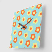 Turquoise Bold Y2K Wildflower Levendige Home Decor Vierkante Klok (Hoek)