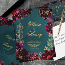 Turquoise Bordeaux Jewel Tones Faire-part de maria