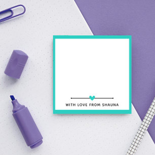Turquoise Border & Heart with Love of Name Post-it® Notes