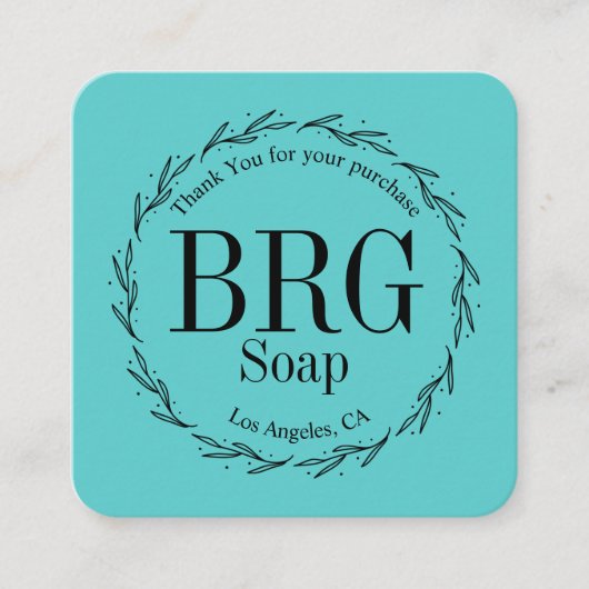 Turquoise Botanische Monogram Dank u aankoop Informatiekaartje (Voorkant)