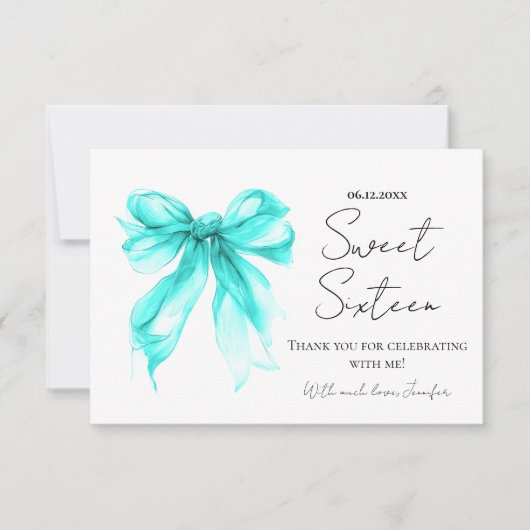 Turquoise Bow Coquette Script Merci Sweet 16 (Devant)