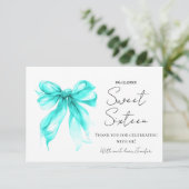 Turquoise Bow Coquette Script Merci Sweet 16 (Debout devant)