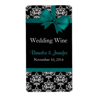 Turquoise Bow et Mariage damassé Mini Étiquettes d