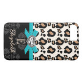 Turquoise Bow Heart Shaped Faux Bling Leopard Case-Mate iPhone Case (Achterkant (Horizontaal))
