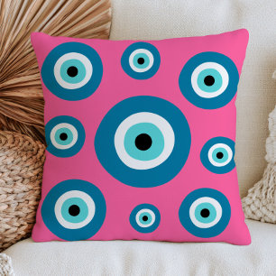 Turquoise Boze Ogen Op Pastel Roze Boheemse Nazar Kussen