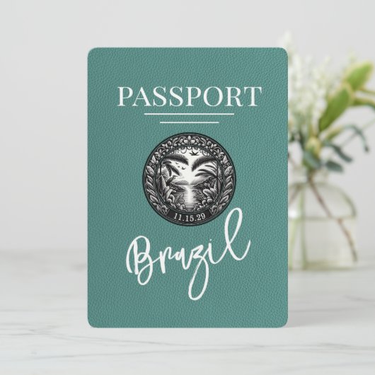 Turquoise Brazilië paspoort Bewaar de datum Save The Date (Staand voorkant)