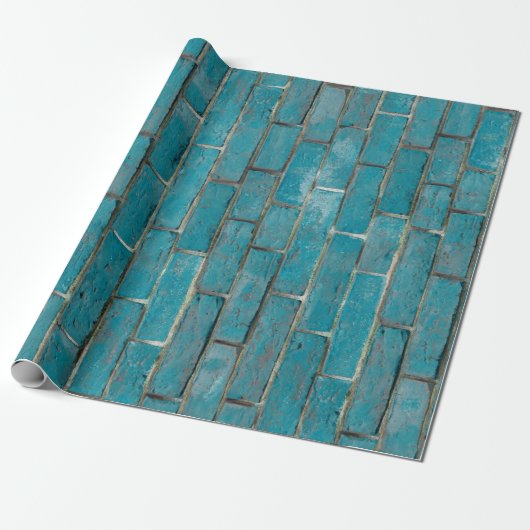 Turquoise Brick Wall Pattern Cadeaupapier (Uitgerold)