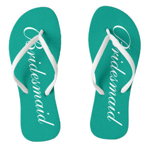 Turquoise bridesmaid teenslippers voor strandbruil