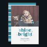 Turquoise brillant Carte photo Hanoukka<br><div class="desc">This fun Hanukkah card feh the words e bright in multicolored letters with space for a single photo. Les boutons-de-boule sont en train de péter.</div>