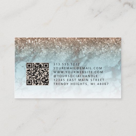 Turquoise Bronze Marble Eyes QR Code Microblading Visitekaartje (Achterkant)