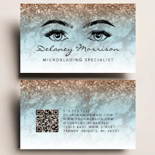 Turquoise Bronzen Marmeren Ogen QR Code Microbladi Visitekaartje