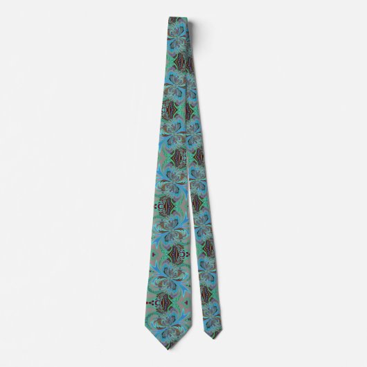 Turquoise & Brown Abstracte Swirl Stropdas (Voorkant)