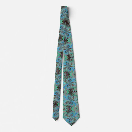 Turquoise & Brown Abstracte Swirl Stropdas (Achterkant)