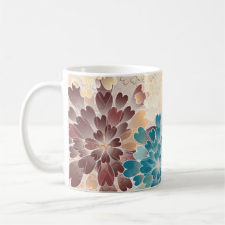 Turquoise Brown & Cream Flowers Retro Koffiemok