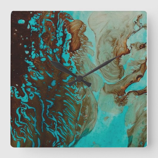 Turquoise, Brown en Tan Vierkante Klok (Voorkant)