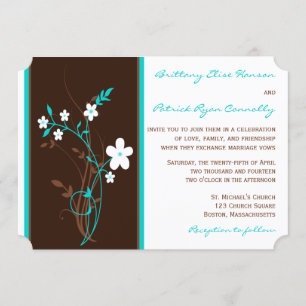 Turquoise, Brown, Faire-part de mariage floral bla