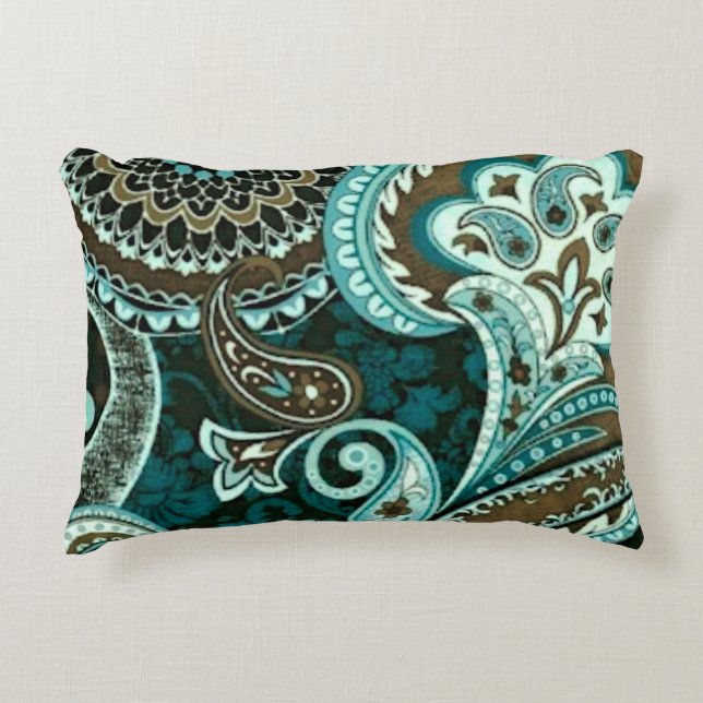 Turquoise Brown  Paisley Accent Kussen (Voorkant)