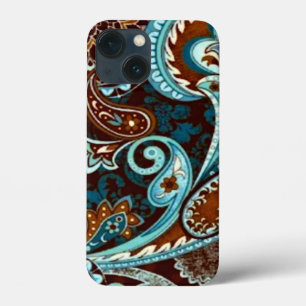 Turquoise Brown  Paisley iPhone 13 Mini Hoesje