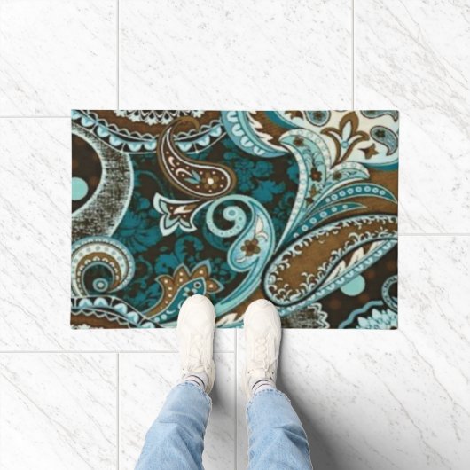 Turquoise Brown  Paisley Deurmat (Binnen)