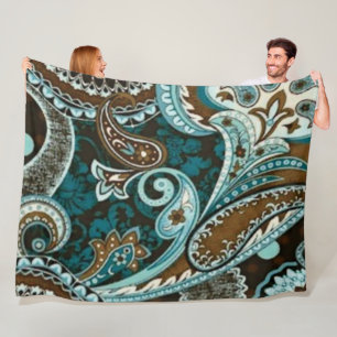 Turquoise Brown  Paisley Fleece Deken