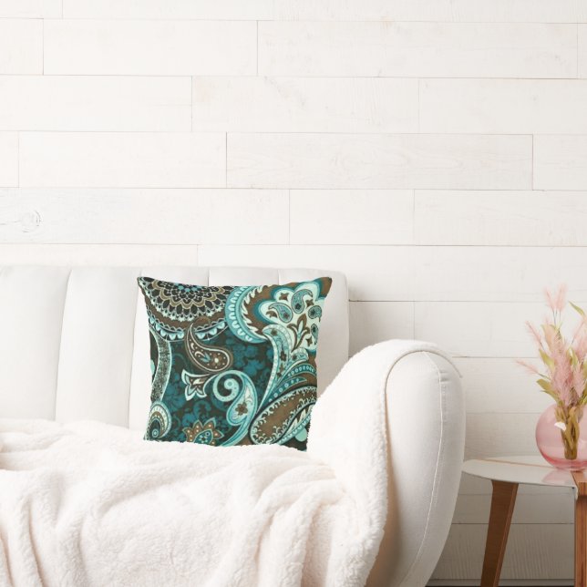 Turquoise Brown  Paisley Kussen (Bank)