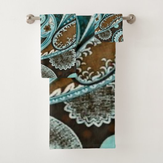 Turquoise Brown  Paisley New Bad Handdoek (Insitu)